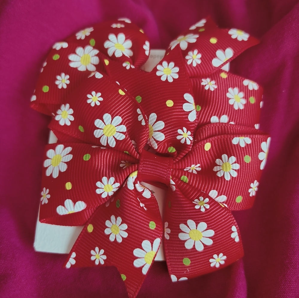 Red Daisy Bow Hair Clip